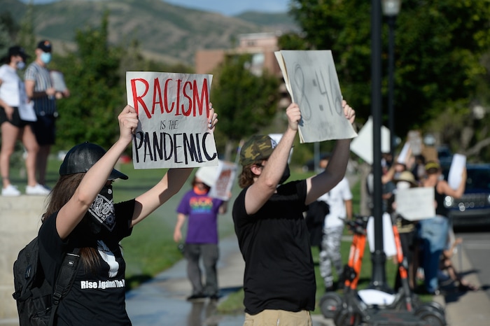 (Francisco Kjolseth  |  The Salt Lake Tribune) Protesters gather at the Utah Capitol to rally against police brutality on Friday, June 26, 2020.