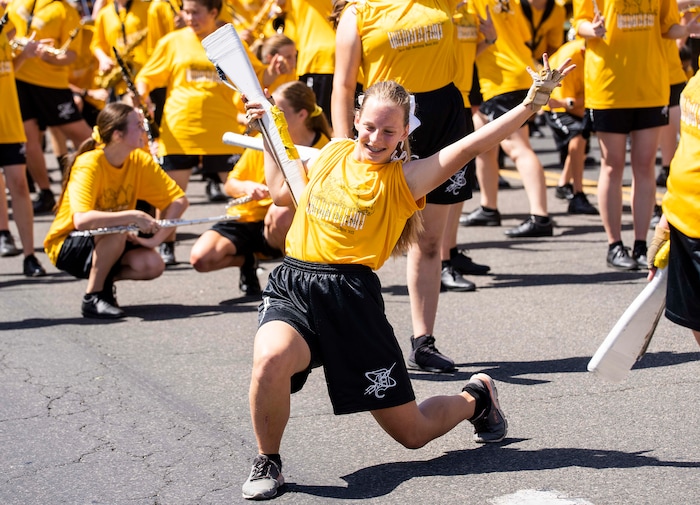 (Rick Egan | The Salt Lake Tribune) The Davis High Band marches in the Layton Liberty Days Parade, on Monday, July 5, 2021.
