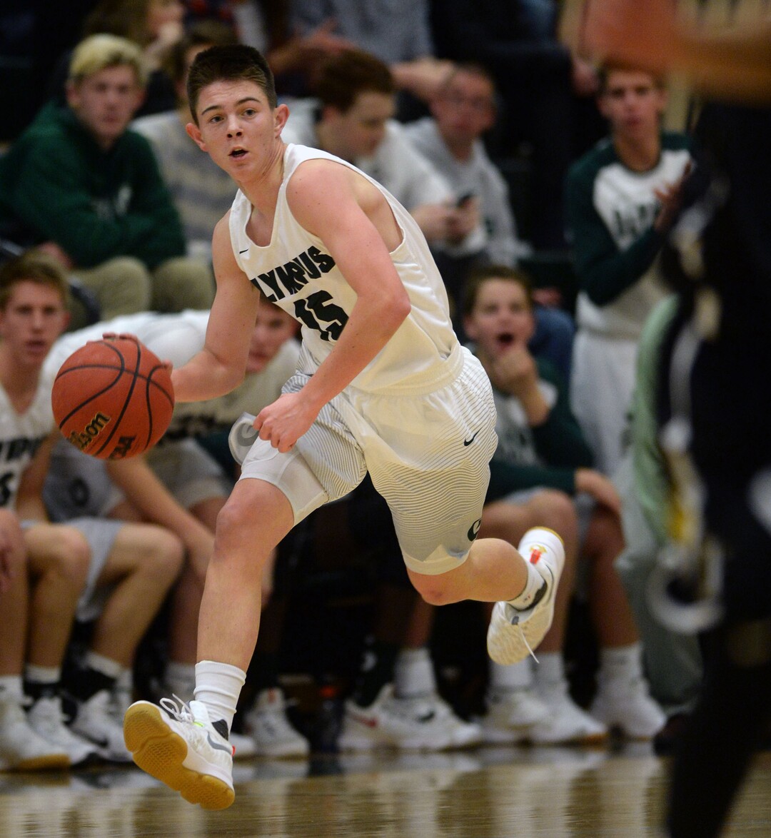 Steve Griffin / The Salt Lake TribuneOlympus guard Rylan Jones drives the ball up court  during game at Olympus High School in Salt Lake City Tuesday December 20, 2016. 