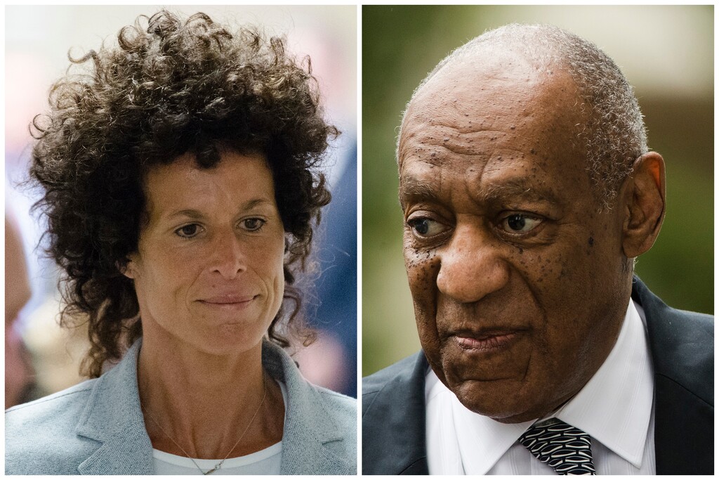 (Matt Rourke | The Associated Press) This combination of file photos shows Andrea Constand, left, walking to the courtroom during Bill Cosby's sexual assault trial June 6, 2017, at the Montgomery County Courthouse in Norristown, Pa.; and Bill Cosby, right, arriving for his sexual assault trial June 16, 2017, at the Montgomery County Courthouse in Norristown. Cosby is set to attend a Monday, March 5, 2018, pretrial hearing leading up to the entertainer's retrial on charges he drugged and sexually assaulted Constand at his home near Philadelphia. Prosecutors are seeking to call as many as 19 other accusers to the witness stand during the retrial, in an attempt to show Cosby had a five-decade pattern of drugging and harming women.