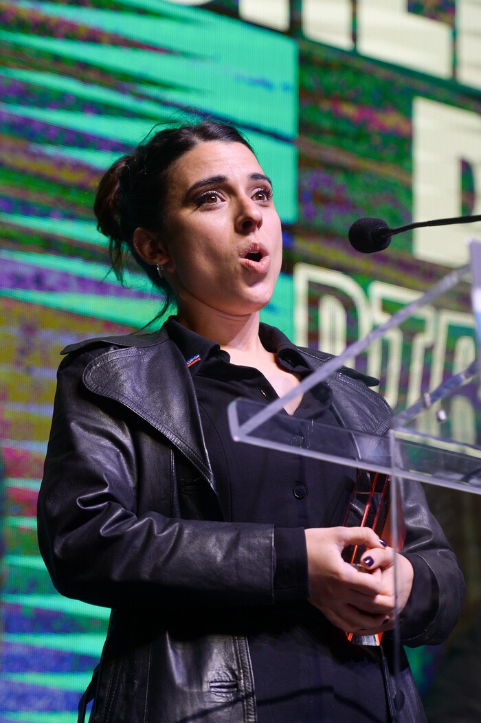 Leah Hogsten  |  The Salt Lake Tribune  Director/Screenwriter Lucia Garibaldi won the Directing Award: World Cinema Dramatic for the film The Sharks during the awards ceremony for the 2019 Sundance Film Festival at the Basin Fieldhouse in Park City, Feb. 2, 2019.