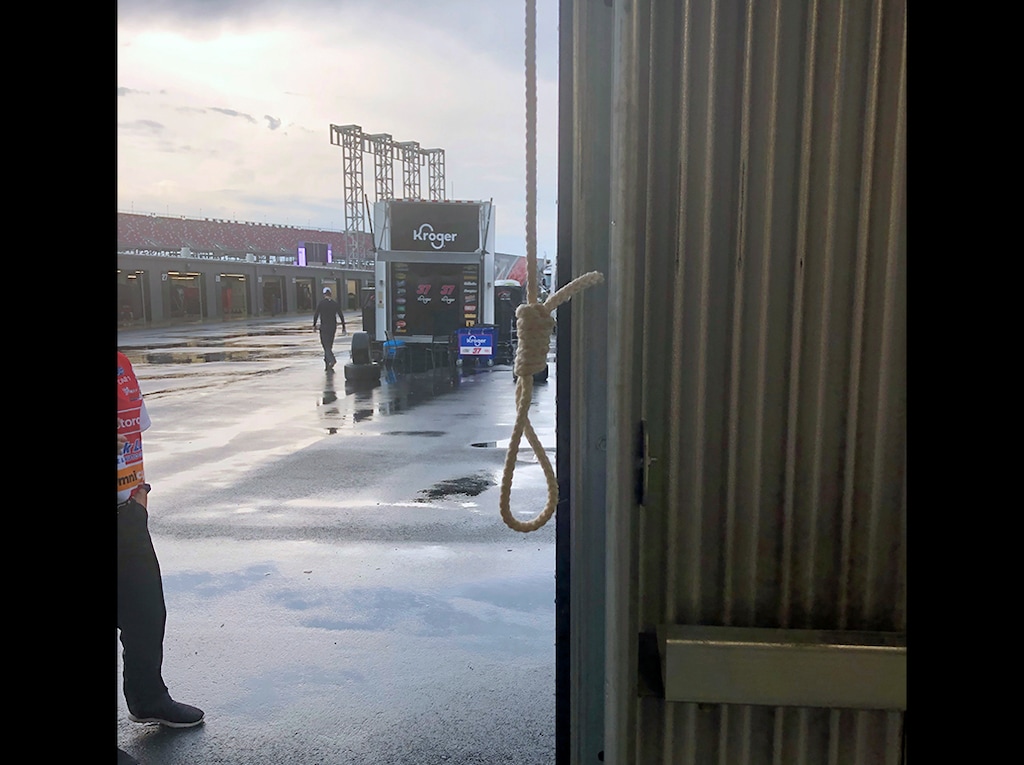 (NASCAR via AP) This photo provided by NASCAR shows the noose found in the garage stall of Black driver Bubba Wallace at Talladega Superspeedway in Talladega, Ala., on Sunday, June 21, 2020. The discovery prompted a federal investigation that determined the rope had been there since at least last October.