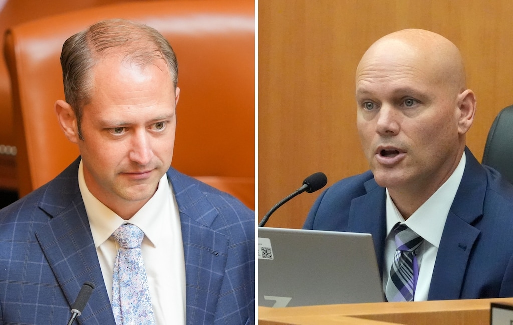 (The Salt Lake Tribune; AP) Jordan Teuscher, left, and Scott Stephenson, candidates for the GOP nomination for House District 44.