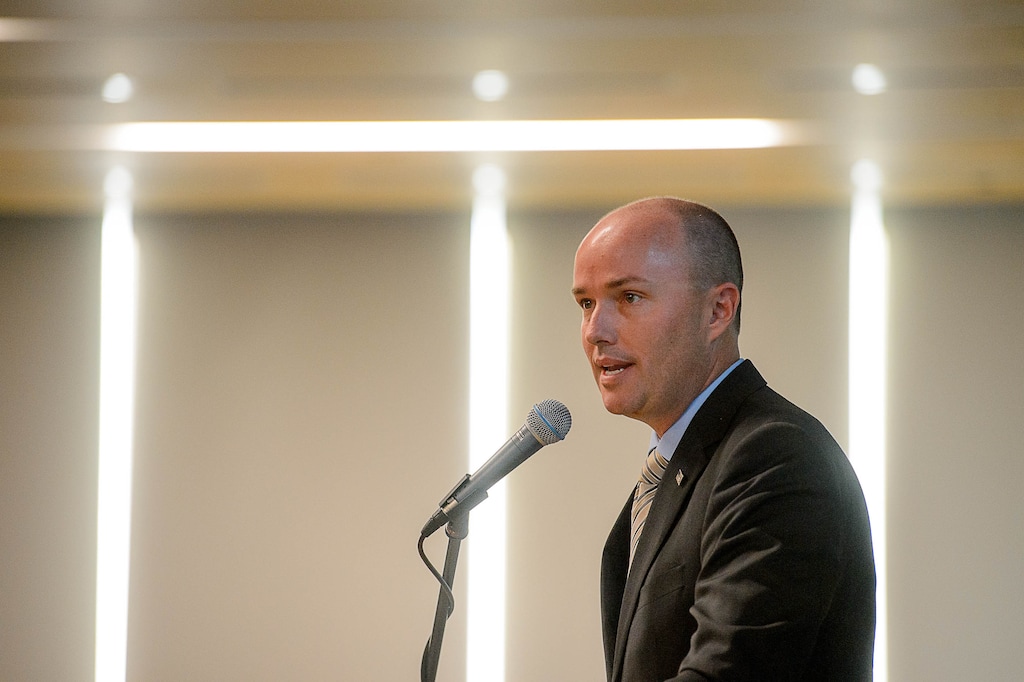 (Trent Nelson | The Salt Lake Tribune)  Lt. Gov. Spencer J. Cox speaks at Utah Valley University's Ethics Awareness Week, Tuesday September 26, 2017.
