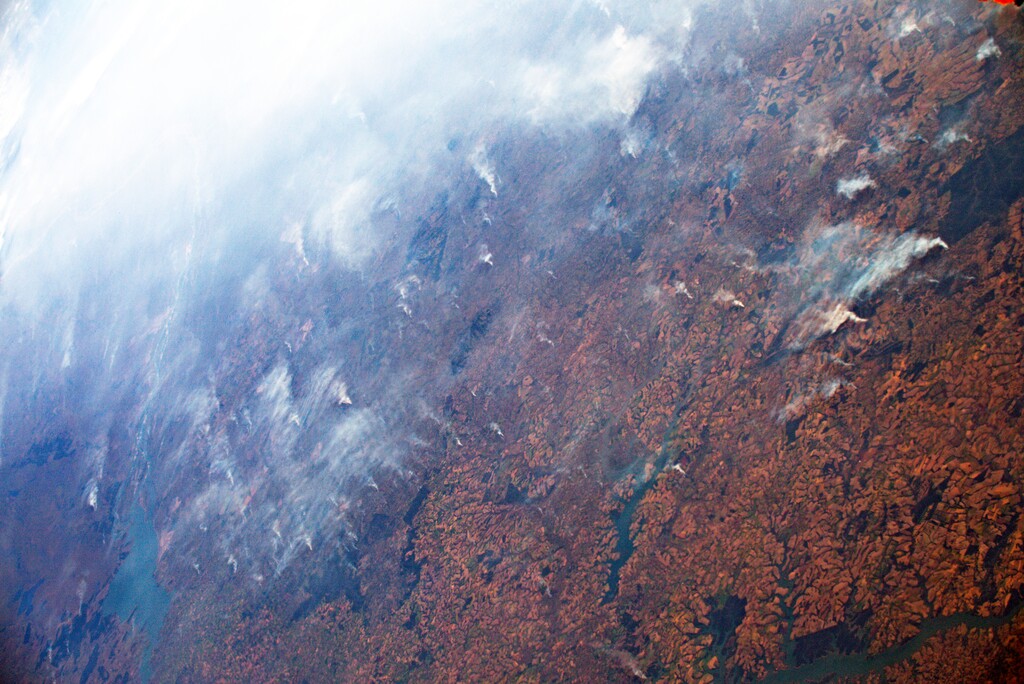 (ESA/NASA–L. Parmitano | NASA via AP) A satellite image released by NASA on Tuesday, Aug. 27, 2019 shows the fires in Brazil. The Group of Seven nations on Monday pledged tens of millions of dollars to help Amazon countries fight raging wildfires, even as Brazilian President Jair Bolsonaro accused rich countries of treating the region like a "colony."