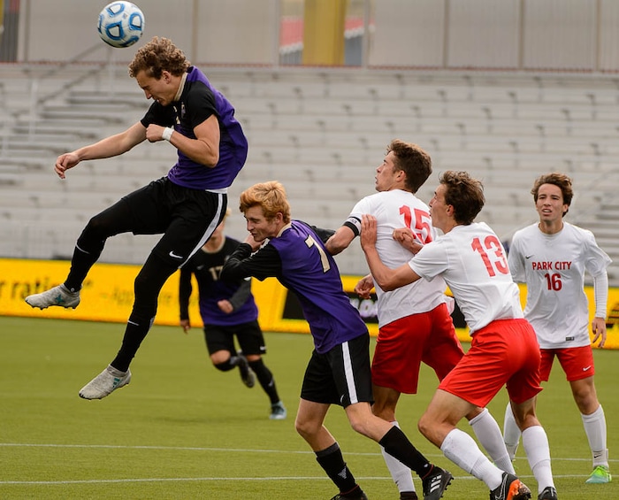 (Trent Nelson | The Salt Lake Tribune)  Desert Hills vs. Park City High School, Saturday May 12, 2018. Desert Hills's Kelton Holt scores.