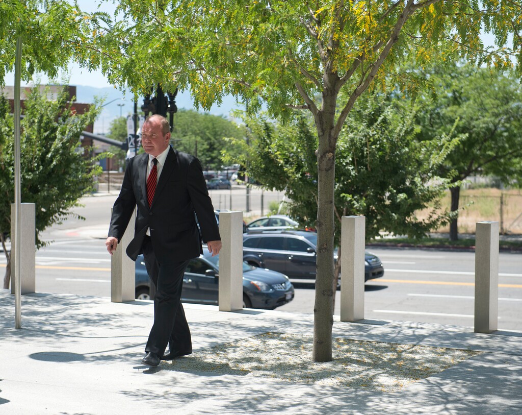 Rachel Molenda  |  Tribune file photo

Developer Terry Diehl walks near the Salt Lake City federal courthouse in connection with his bankruptcy fraud case. He has pleaded not guilty.
Indicted real estate developer and former UTA board chairman Terry Diehl enters the U.S. Courthouse in downtown Salt Lake City for his initial court appearance on Friday, June 30, 2017.