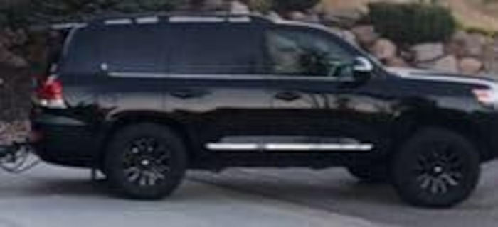 (Photo courtesy of the Weber County Sheriff's Office) Police are searching for Scott William Russell, who is believed to be driving this black, 2017 Toyota Land Cruiser with black rims and Utah license plates G143AP.