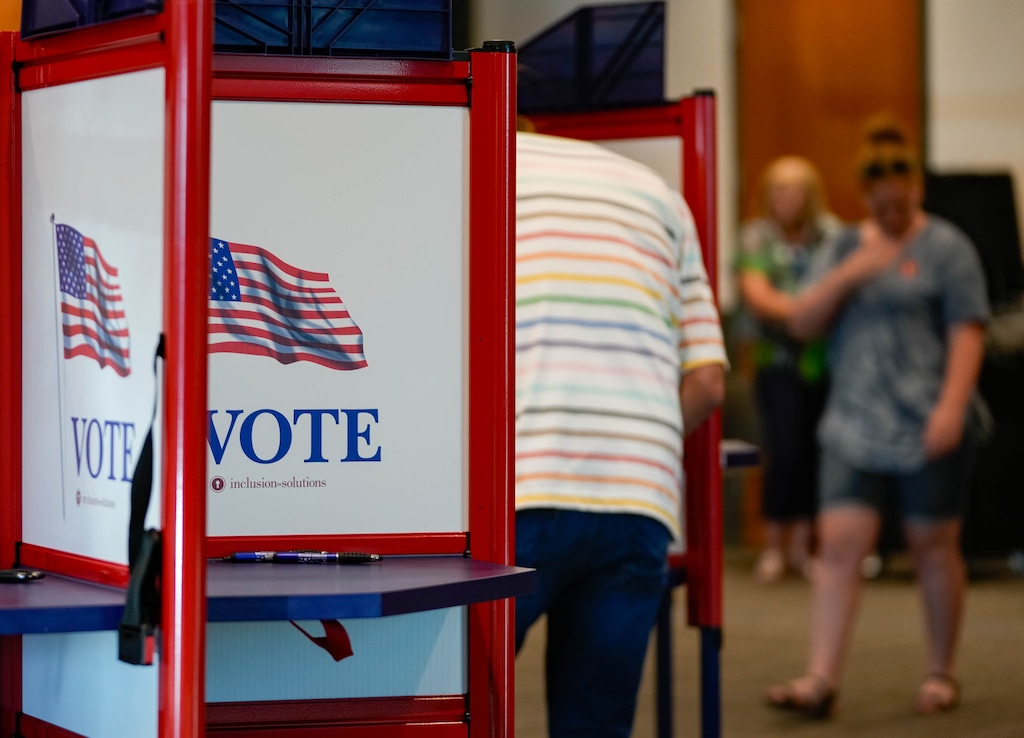 (Francisco Kjolseth | The Salt Lake Tribune) People vote at the Joseph D. Adams Public Safety Building in Lehi on Saturday, June 25, 2024.