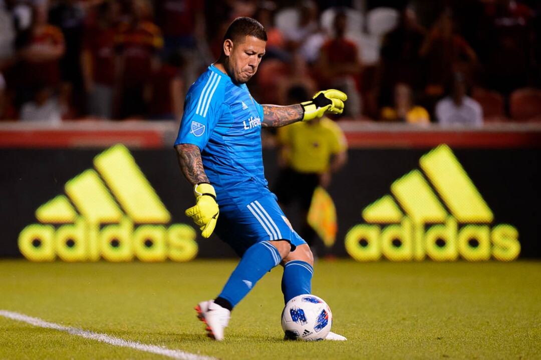 (Trent Nelson | The Salt Lake Tribune)  Real Salt Lake hosts FC Dallas, MLS soccer at Rio Tinto Stadium in Sandy, Saturday July 7, 2018. Real Salt Lake goalkeeper Nick Rimando (18).