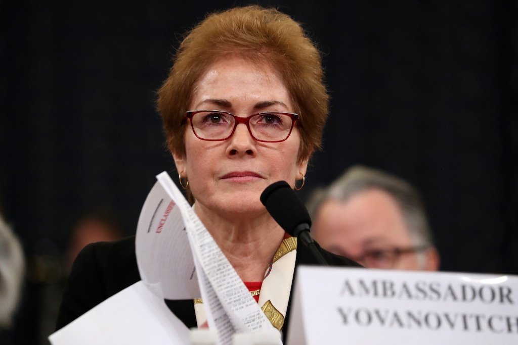 (Andrew Harnik | AP) Former U.S. Ambassador to Ukraine Marie Yovanovitch testifies before the House Intelligence Committee on Capitol Hill in Washington, Friday, Nov. 15, 2019, during the second public impeachment hearing of President Donald Trump's efforts to tie U.S. aid for Ukraine to investigations of his political opponents.