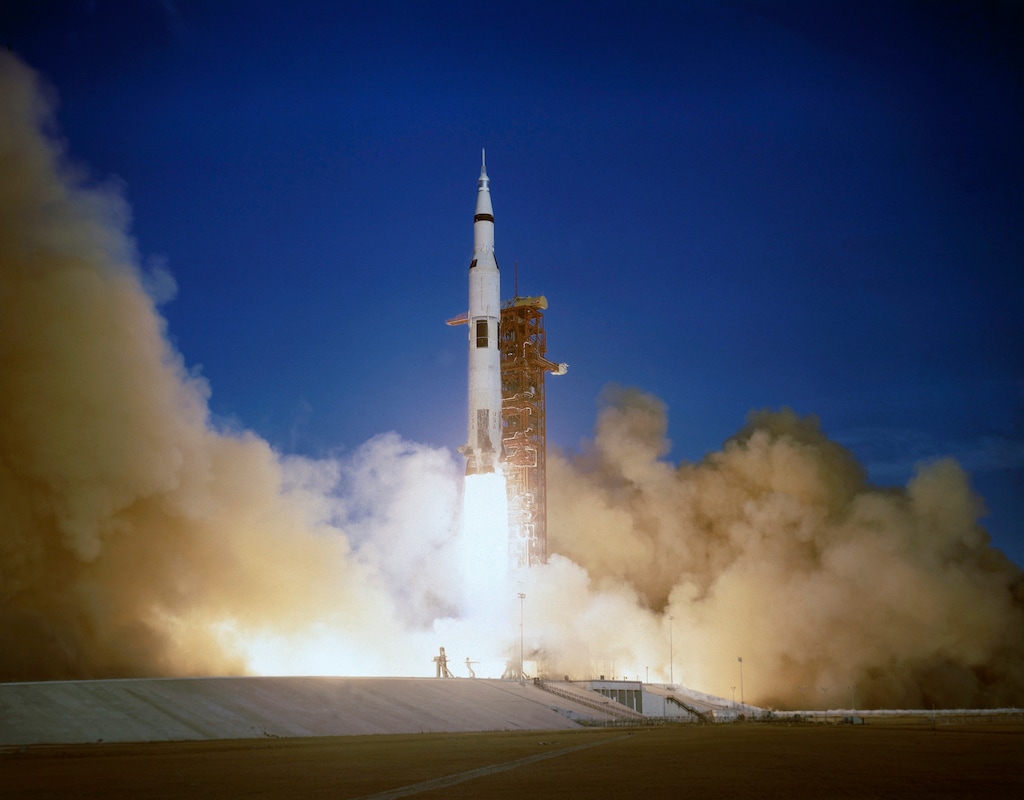 FILE - In this Dec. 21, 1968, file photo, the Apollo 8 crew lifts off from the Kennedy Space Center in Florida. Friday, Dec. 21, 2018 marks the 50th anniversary of the historic mission. (AP Photo/File)