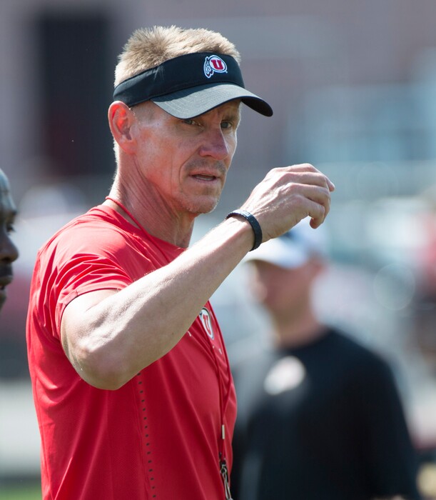 (Rick Egan  |  The Salt Lake Tribune)  Utah associate head coach/defensive line coach Gary Andersen at practice, Wednesday, Aug. 15, 2018.