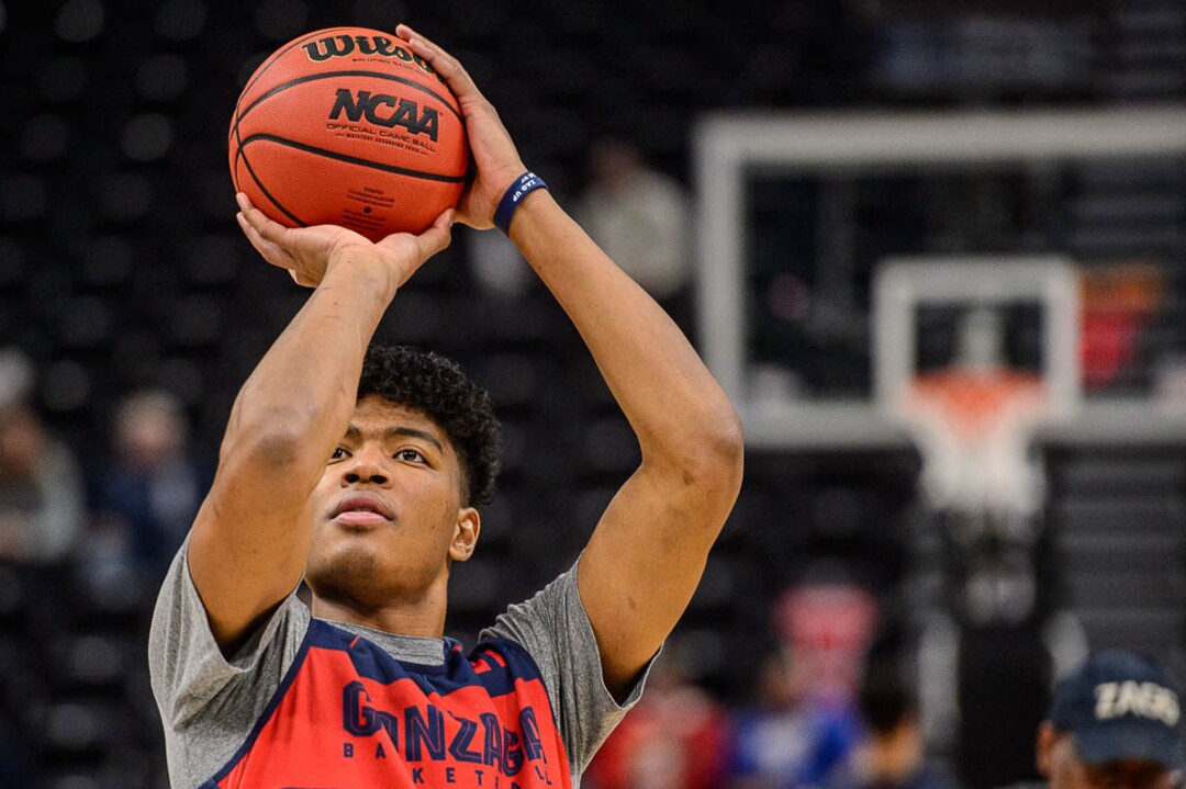 (Trent Nelson | The Salt Lake Tribune)  Gonzaga Bulldogs forward Rui Hachimura (21) as the Gonzaga Bulldogs practice for the 2019 NCAA Tournament in Salt Lake City on Wednesday March 20, 2019.