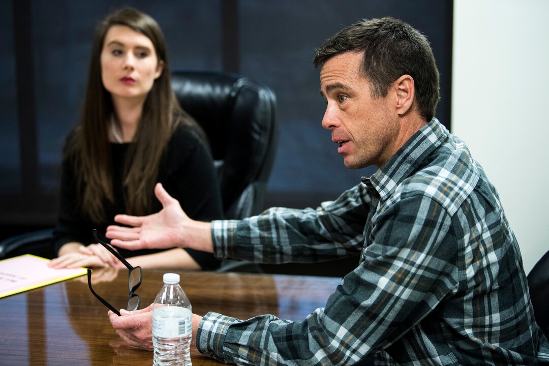 (Chris Detrick  |  The Salt Lake Tribune)  Attorneys Alyssa Wood and Ted McBride discuss the Blythes' case during an interview at VF Law in Salt Lake City on Thursday, March 15, 2018.