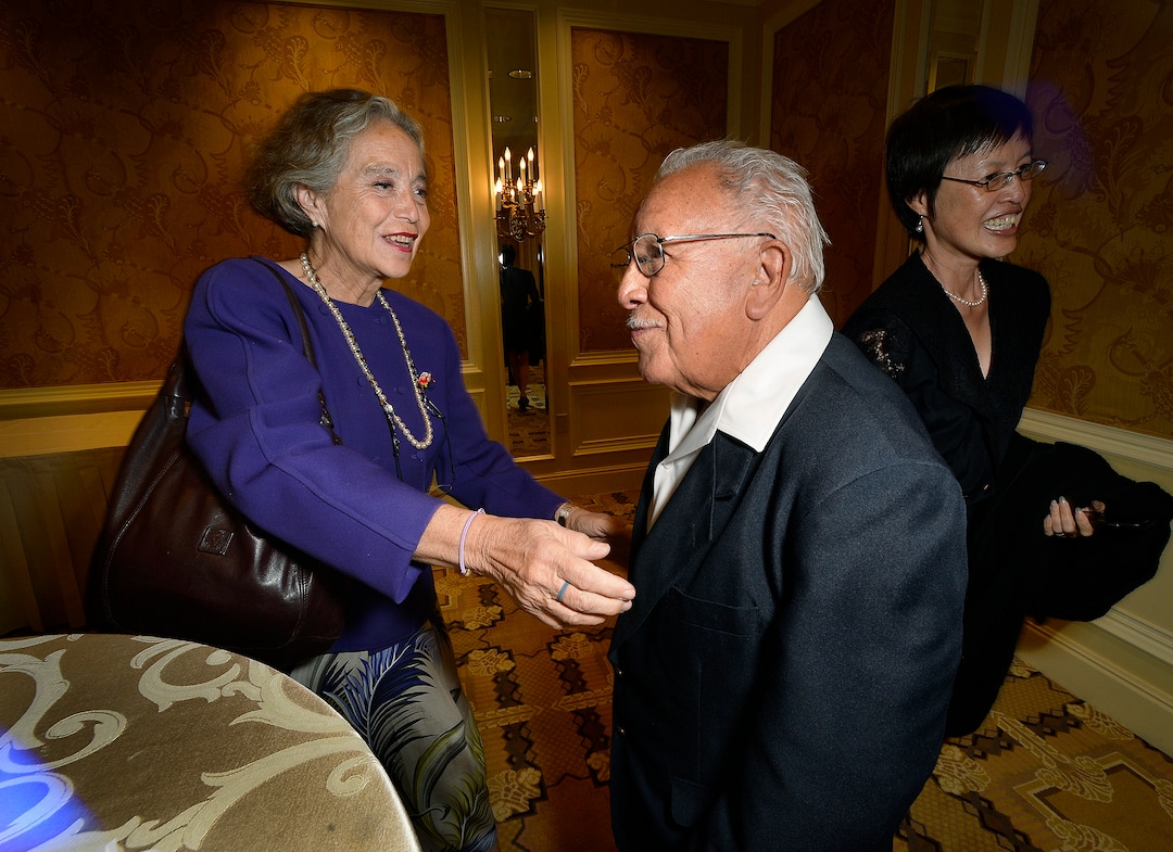 (Scott Sommerdorf   |  The Salt Lake Tribune)   Lourdes Cook moves to give retired educator, Latino activist, and civil rights advocate Robert "Archie" Archuleta a hug prior to his being presented with the Albert Fritz Civil Rights Worker of the Year Award, by the Salt Lake branch of the NAACP, Friday, October 27, 2017. 