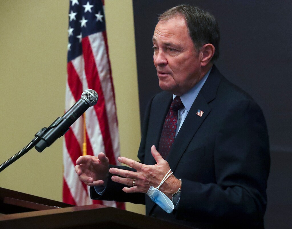 (Steve Griffin | Deseret News, pool) Gov. Gary Herbert provides updates on the ongoing pandemic in Utah during the weekly COVID-19 briefing at the Capitol in Salt Lake City on Thursday, Sept. 17, 2020. 