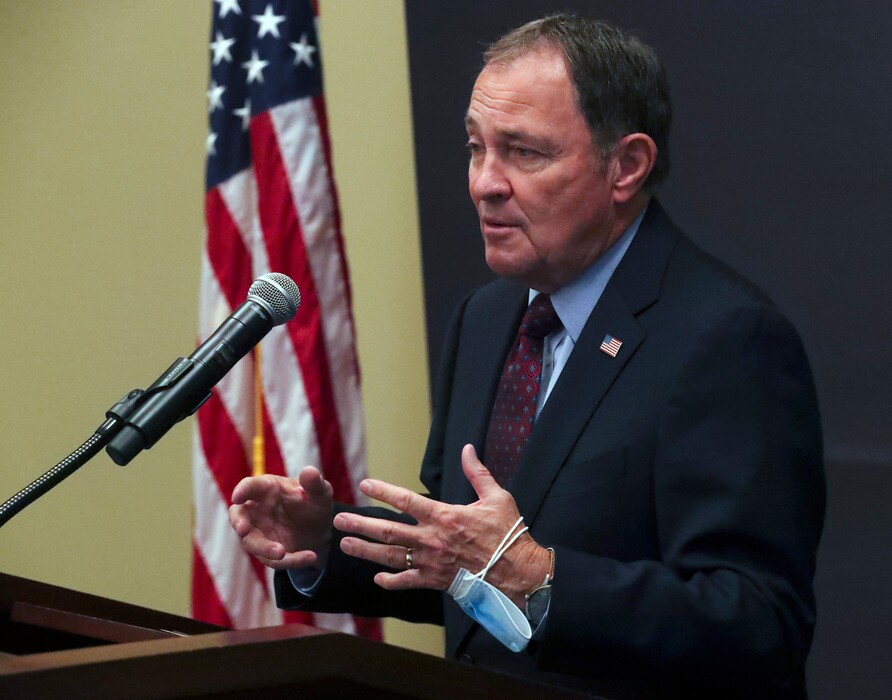 (Steve Griffin | Deseret News, pool) Gov. Gary Herbert provides updates on the ongoing pandemic in Utah during the weekly COVID-19 briefing at the Capitol in Salt Lake City on Thursday, Sept. 17, 2020. 