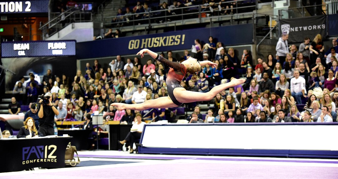 Courtesy  |  Deena Lofgren, University of UtahMakenna Merrell performs on the floor in the PAC12 championships in Seattle on Saturday, March 19, 2016.