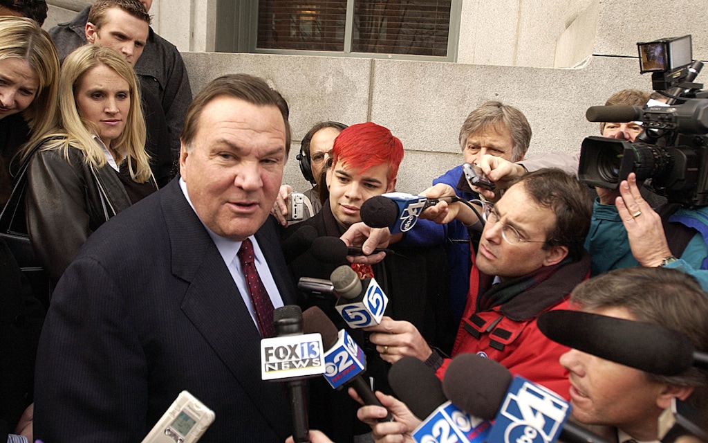 (Francisco Kjolseth | The Salt Lake Tribune) Tom Welch addresses the media outside of federal court on Friday, Dec. 5, 2003 in Salt Lake City. Former Salt Lake Olympic bid committee members Welch and Dave Johnson were acquitted by U.S. District Judge David Sam on all 15 counts of their bribery trial.