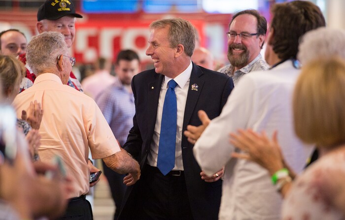 Leah Hogsten | The Salt Lake Tribune
Utah's 3rd District primary candidate, former state Rep. Chris Herrod greets attendees at his election rally after a stump speech from Republican Sen. Ted Cruz of Texas, June 29, 2017 at Entrata in Lehi.