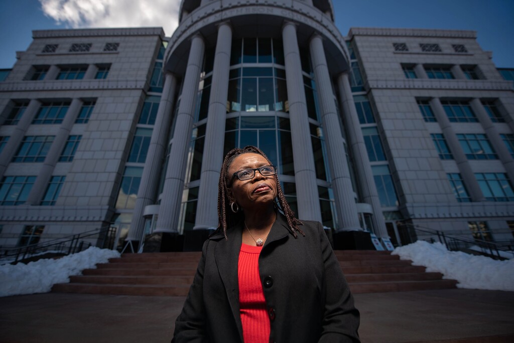 (Francisco Kjolseth | The Salt Lake Tribune) In hindsight it was the snakes that really summed up Victoria Sethunya’s ordeal living in a Taylorsville apartment complex before she moved out and broke her lease. Pictured outside the Matheson Courthouse in Salt Lake City, Sethunya is one of many Utah renters who has faced conflict with a landlord and had to fight the Law Offices of Kirk Cullimore, Utah's top eviction and debt collection firm.