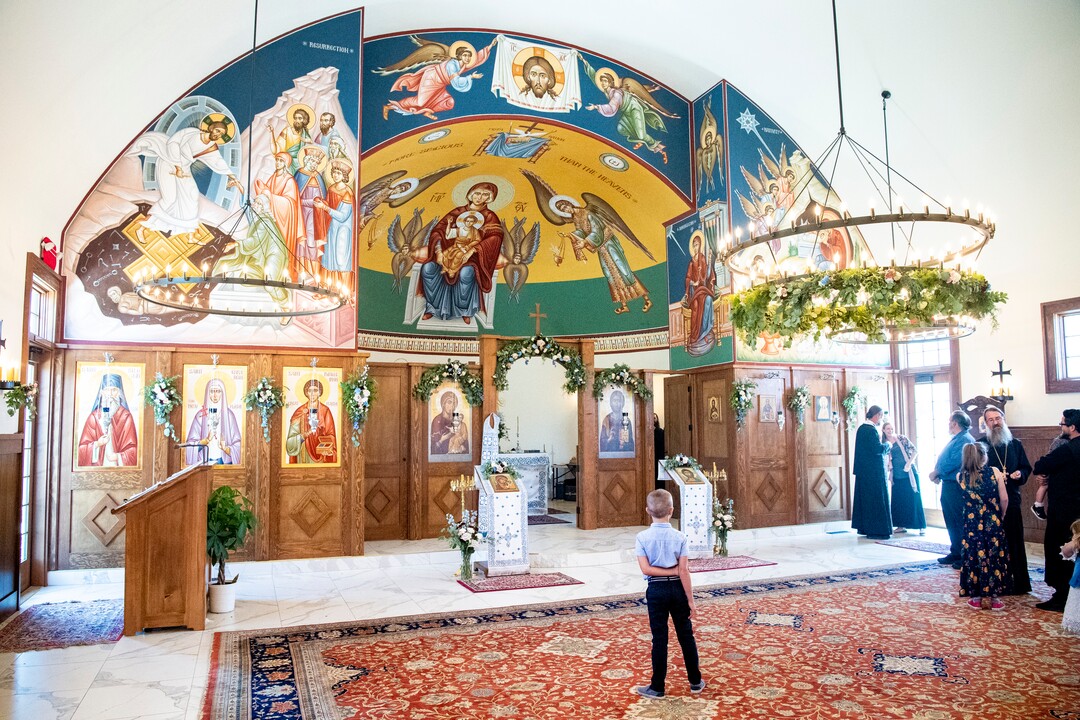 (Isaac Hale | Special to The Tribune) Members of the congregation mill about after a consecration service for St. Xenia Orthodox Church in Payson on Saturday, July 16, 2022.