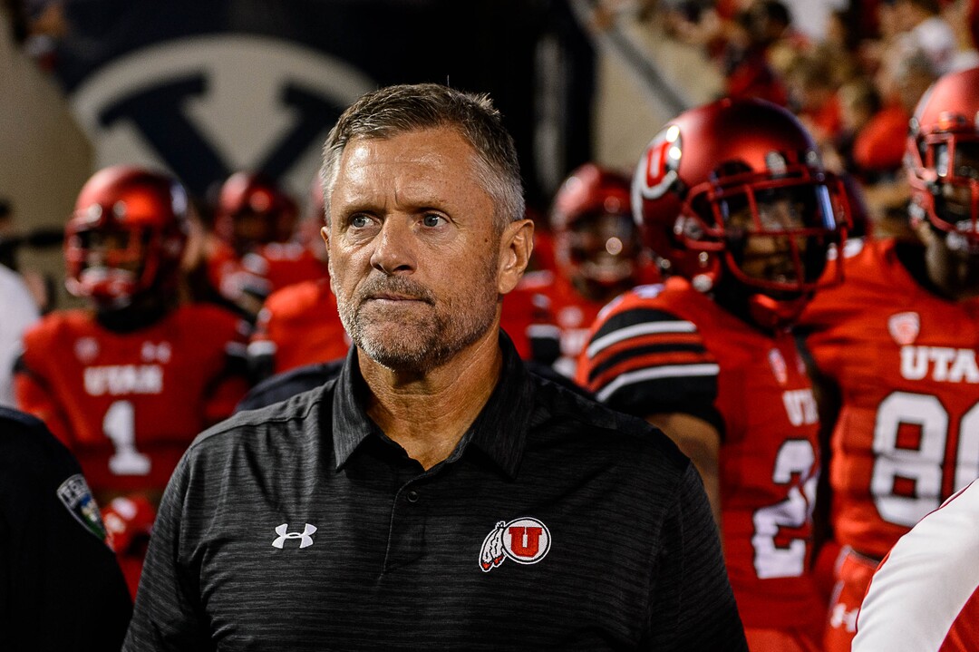 (Trent Nelson | The Salt Lake Tribune)  Utah Utes head coach Kyle Whittingham prepares to take the field as BYU hosts Utah, NCAA football in Provo, Saturday September 9, 2017.