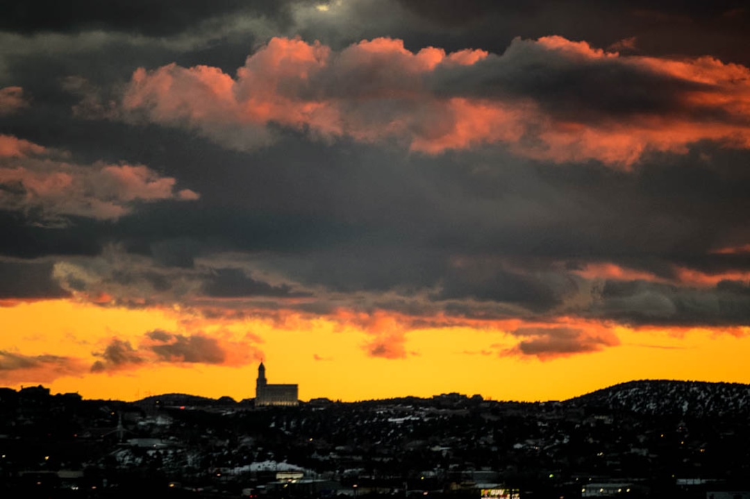 The LDS temple stands over Cedar City as the sun sets on Thursday Jan. 10, 2019.