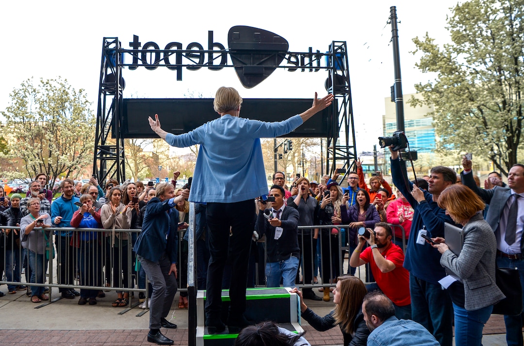 Leah Hogsten  |  The Salt Lake Tribune  Massachusetts Sen. Elizabeth Warren speaks to supporters at The Depot in Salt Lake City on Wednesday  April 17, 2019. Warren is a Democratic 2020 presidential candidate.   