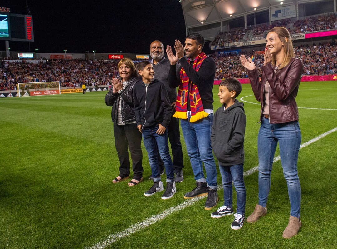 (Rick Egan  |  The Salt Lake Tribune)   Real Salt Lake honor Javier Morales during halftime of the Real Salt Lake and Los Angeles Galaxy match at Rio Tinto Stadium, Wednesday, Sept. 25, 2019.