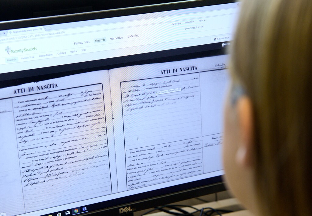 Leah Hogsten | The Salt Lake Tribune l-r Brigham Young University graduate Melanie Torres researches genealogy files at BYUÕs BYU Center for Family History and Genealogy, Thursday, June 21, 2018. Torres has been bringing closure for families and loved ones of missing soldiers from conflicts as far back as WWII with the help of the Army and the Defense POW/MIA Accounting Agency (DPAA) to return the remains of missing soldiers to their family members. Students start with a soldier's DNA and then search for the closest living relative.