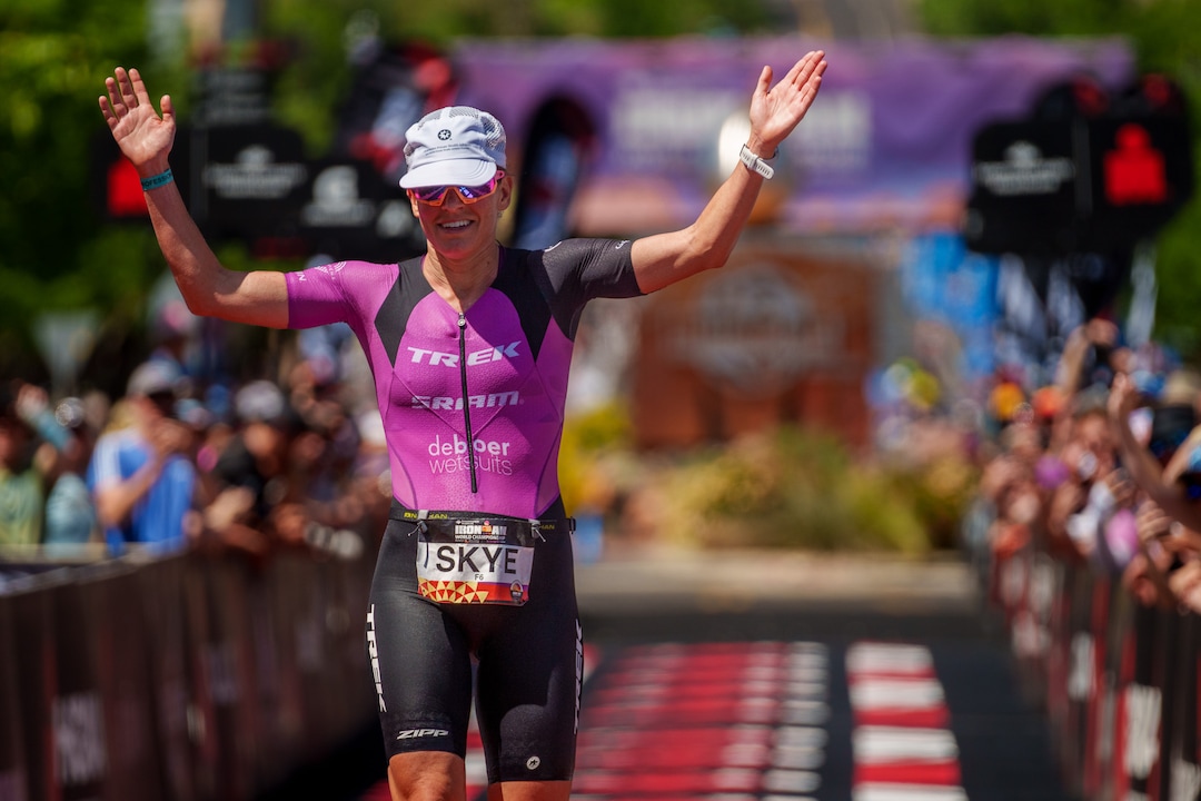 (Trent Nelson  |  The Salt Lake Tribune) Skye Moench runs to a fourth-place finish in the Ironman World Championship triathlon in St. George on Saturday, May 7, 2022.