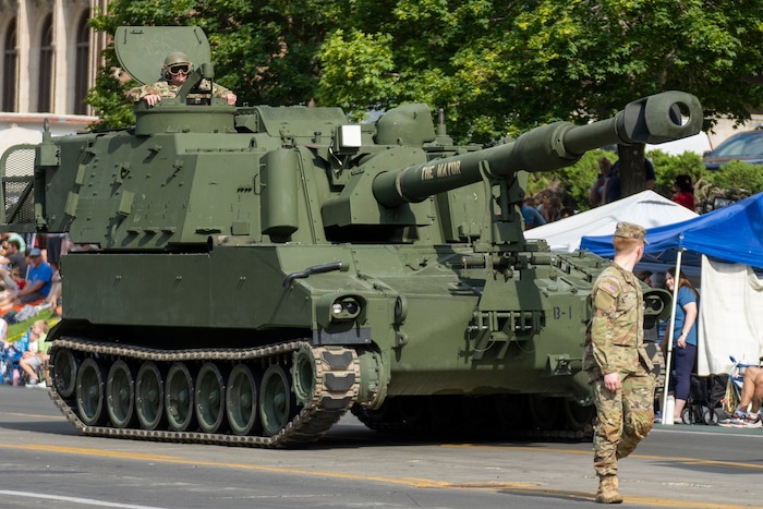 (Rick Egan | The Salt Lake Tribune) An artillery machine participates in the Days of '47 Parade in Salt Lake City on Thursday, July 24, 2025.