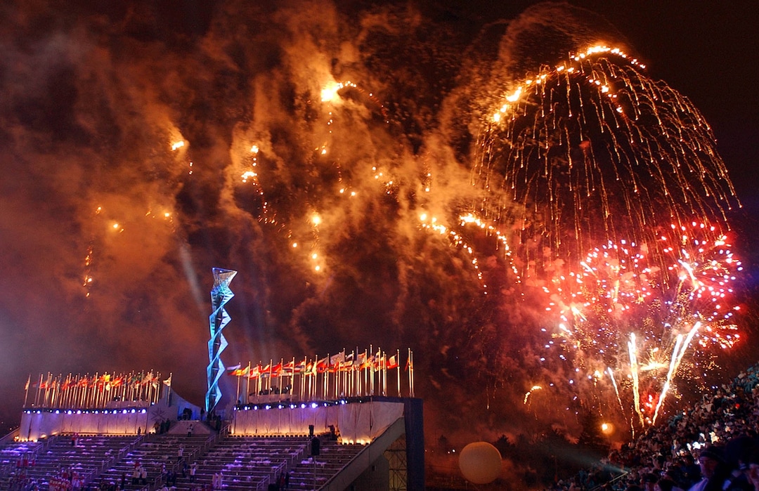 (Francisco Kjolseth | Tribune file photo) Fireworks explode above the Closing Ceremony at Rice-Eccles Stadium, signaling the end of the Salt Lake Olympics.