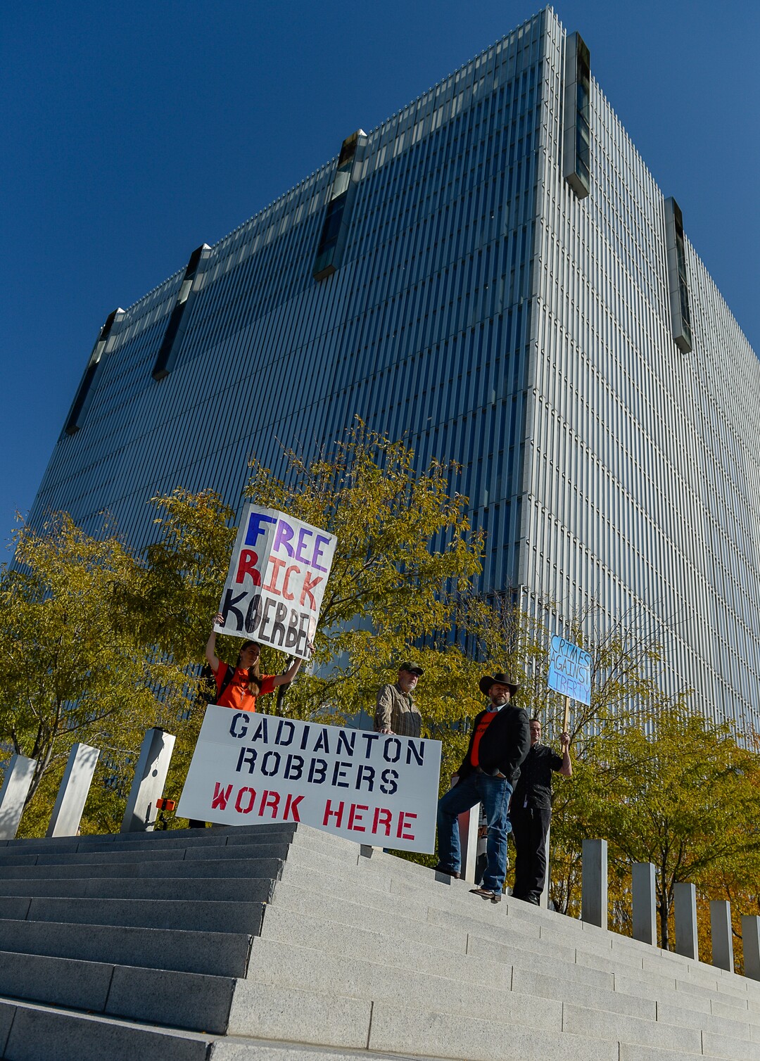 (Francisco Kjolseth  |  The Salt Lake Tribune)  Supporters of convicted fraudster Rick Koerber gather ahead of his court sentencing in Salt Lake City at the Federal Courthouse on Tuesday, Oct. 15, 2019, ending a nearly two decade white collar crime saga.