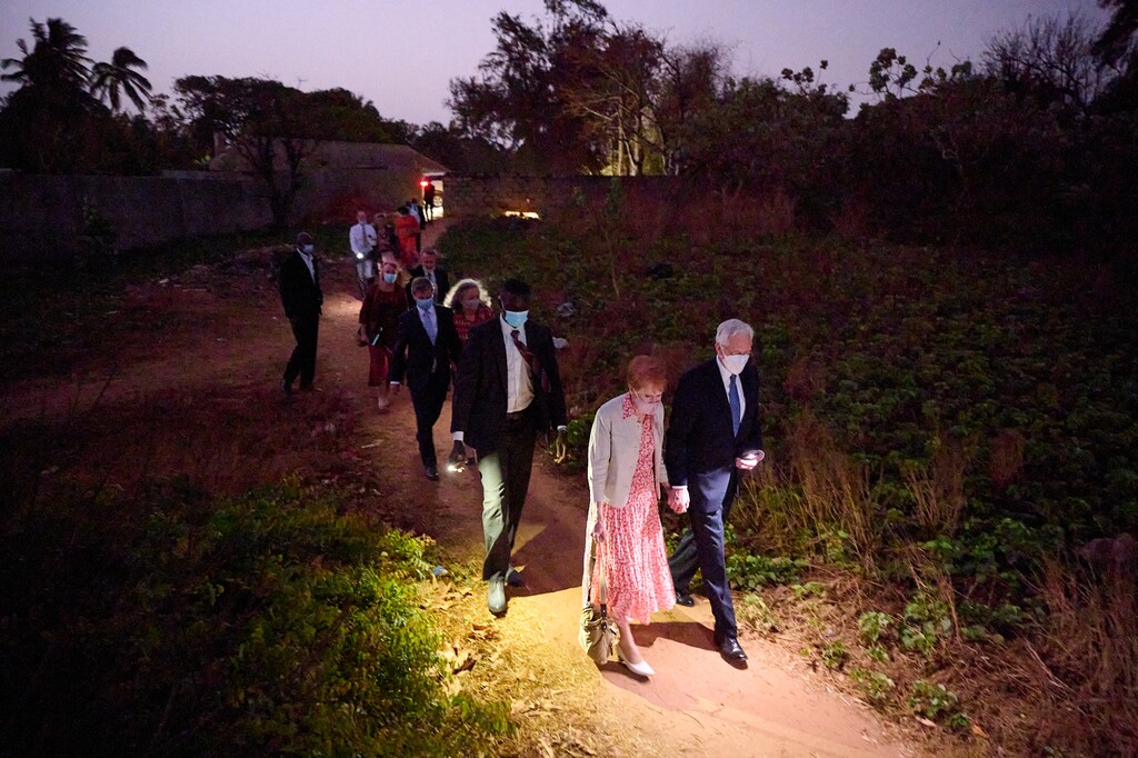 (The Church of Jesus Christ of Latter-day Saints)
Apostle D. Todd Christofferson with his wife, Kathy, and other senior church leaders make their way to the overlook near the Atlantic Ocean in Gambia on Thursday, Feb. 24, 2022, where the Latter-day Saint leader would dedicate the West African country to the preaching of the faith's gospel.