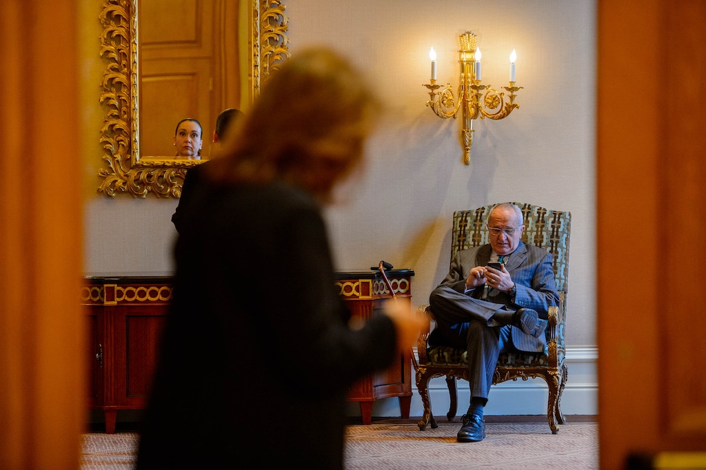 (Trent Nelson  |  The Salt Lake Tribune)  
Dr. Jesus Seade, Mexico's chief trade negotiator, works on a trade deal after abruptly leaving a news conference in Salt Lake City on Friday, May 17, 2019.
