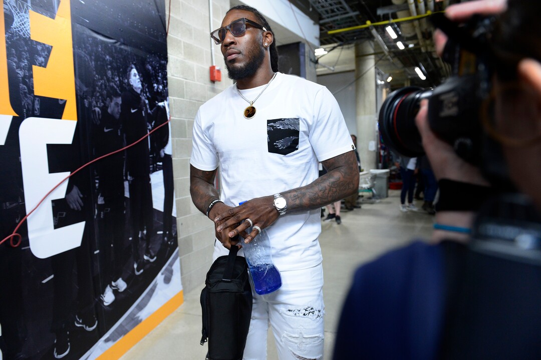 (Scott Sommerdorf | The Salt Lake Tribune)Jazz power forward Jae Crowder arrives at the arena prior to Game 6 of the first round playoff game between Utah and Oklahoma City, Friday, April 27, 2018.