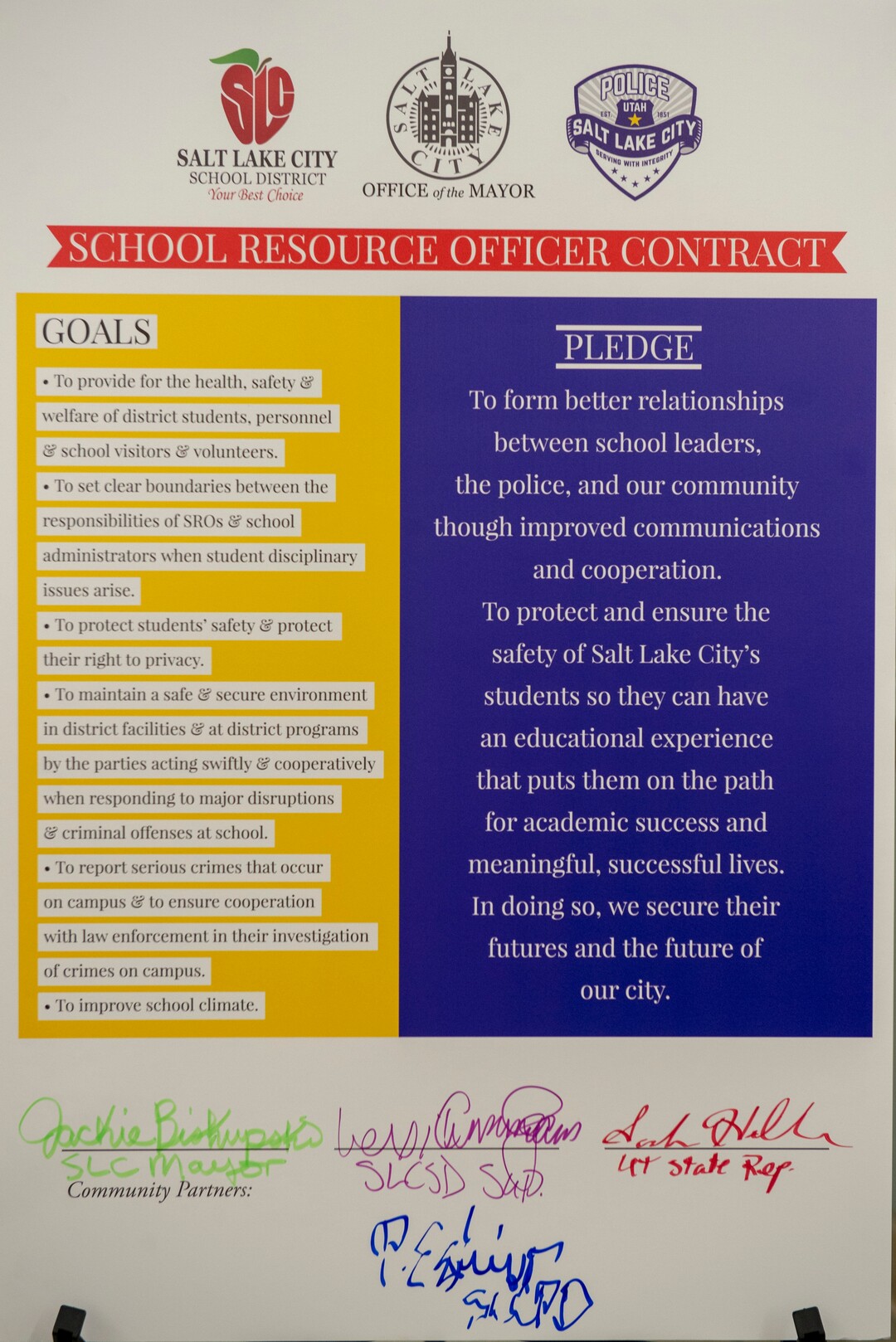 (Rick Egan  |  The Salt Lake Tribune)       The school resource officer contract was signed Tuesday, March 26, 2019.