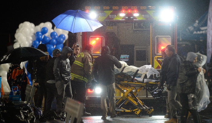 (Francisco Kjolseth  |  The Salt Lake Tribune)  Timpview's  Chandler Sorenson is taken off the field after being injured in the third quarter against Corner Canyon in game action on Thursday, Sept. 21, 2017.