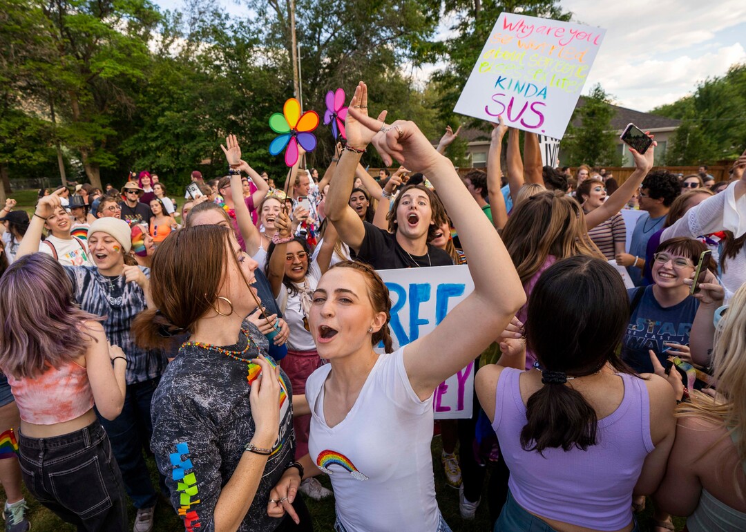 (Rick Egan | The Salt Lake Tribune) More than a thousand BYU students, friends and allies dance to the music of Lady Gaga, Brittney Spears and Taylor Swift, after a Pride March from Joaquin Park to Kiwanis Park, in Provo, on Monday, June 28, 2021.