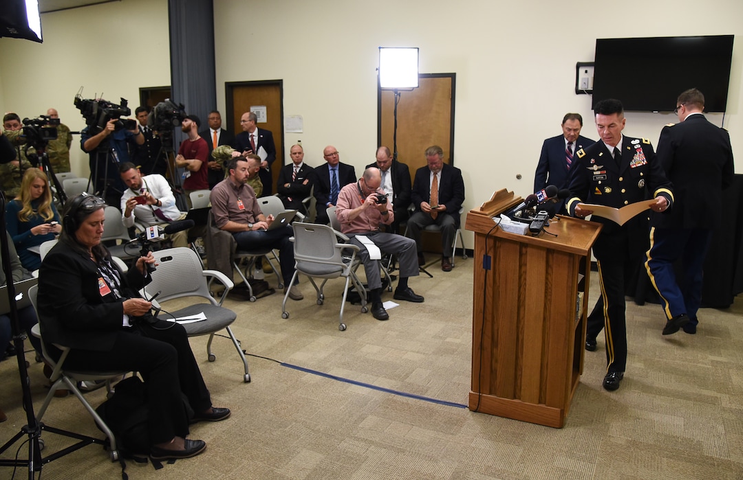 (Francisco Kjolseth  |  The Salt Lake Tribune)   Maj. Gen. Jefferson S. Burton and Gov. Gary R. Herbert address the media on Sunday, Nov. 4, 2018, in Draper, UT, regarding the recent death of North Ogden Mayor Brent Taylor a major in the Utah National Guard, killed in Afghanistan in an apparent insider attack.