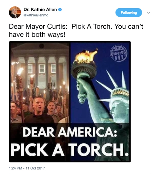 A screenshot captured by The Salt Lake Tribune of Kathie Allen's Oct. 11 tweet.