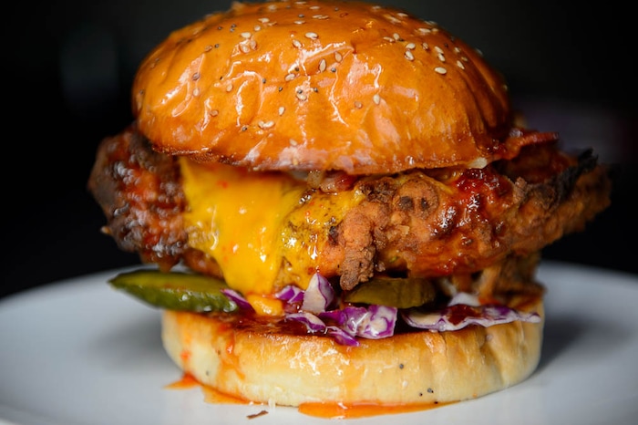 (Trent Nelson | The Salt Lake Tribune)  
The Firebird Chicken sandwich, at Element Bistro, a new small plates restaurant in Cottonwood Heights, Tuesday May 8, 2018.