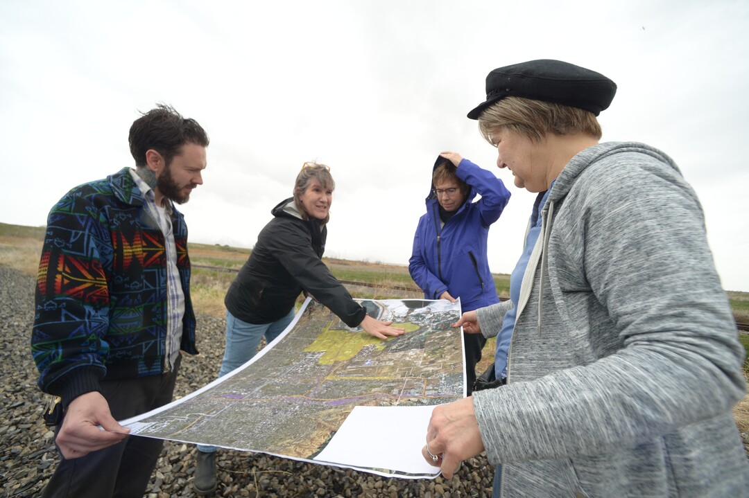 (Leah Hogsten  |  The Salt Lake Tribune)  l-r Michael Cundick, co-founder of Salt Lake City Air Protectors, Deeda Seed with the Center for Biological Diversity, Heather Dove, president of the Great Salt Lake Audubon and Dorothy Pappas, chairman of the Westpointe Community Council discuss the location of the proposed inland port, Tuesday, April 2, 2019. Last year, Utah lawmakers took control of a massive portion of land in Salt Lake CityÕs northwest area in an effort to create a distribution hub on the cityÕs northwest side, sparking outrage among residents.