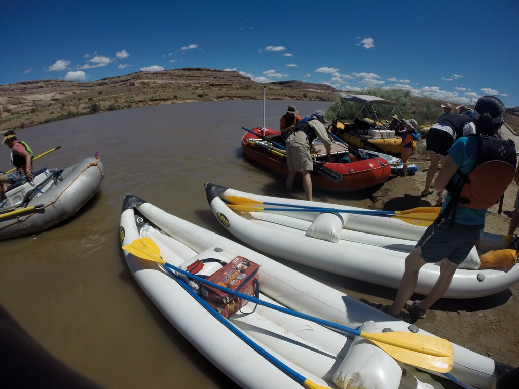 Nate Carlisle | The Salt Lake Tribune
River runners launch rafts and inflatable kayaks onto the Colorado River at Dewey Bridge campground near Moab on May 27, 2017.