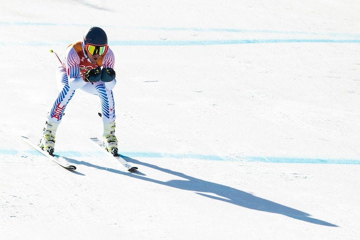 (Chris Detrick  |  The Salt Lake Tribune)  USA's Ted Ligety competes in the Men's Alpine Combined at Jeongseon Alpine Centre during the Pyeongchang 2018 Winter Olympics Tuesday, February 13, 2018.  Ligety finished the downhill section in 26th place with a time of 1:21.36.