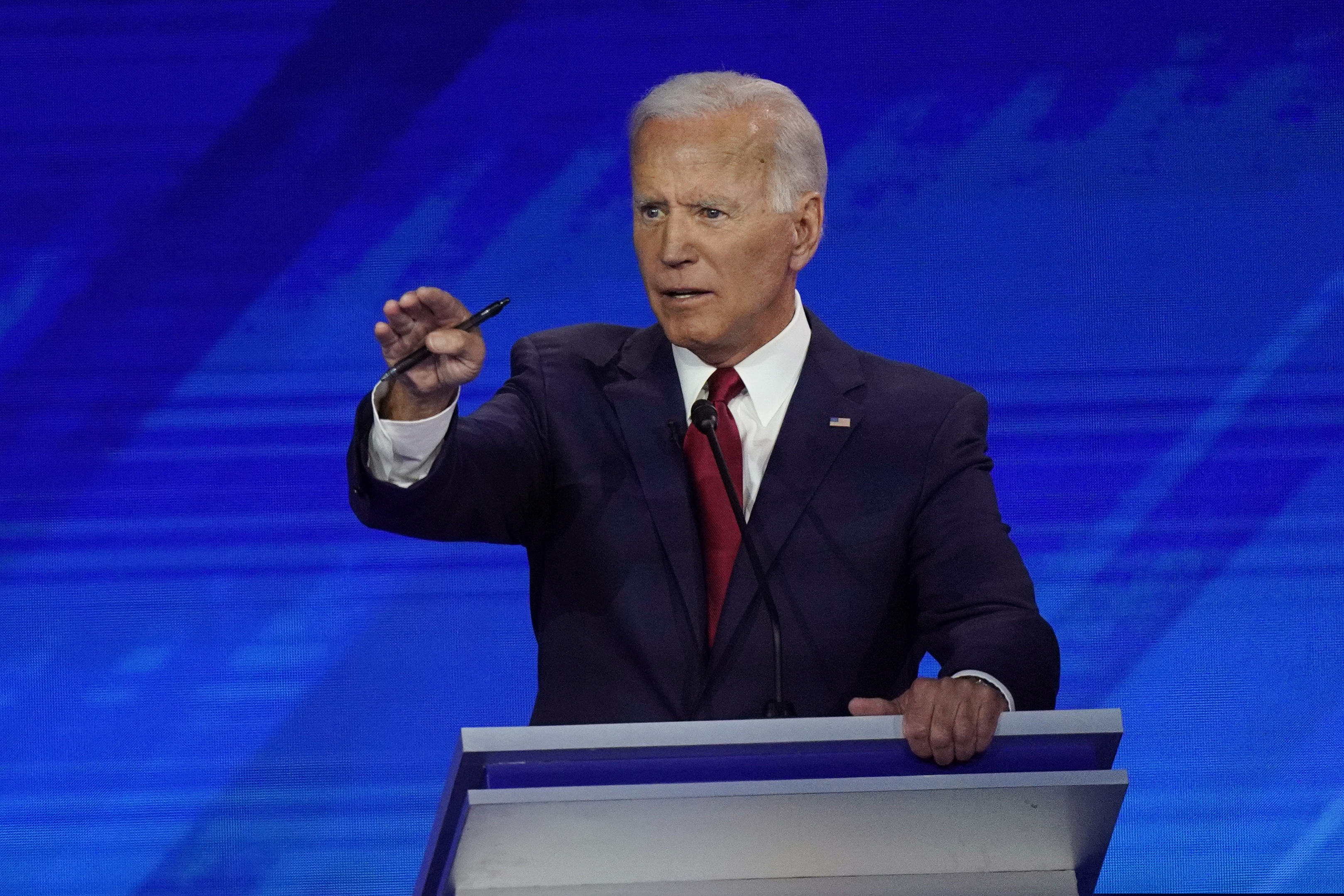 (David J. Phillip | AP file photo) Former Vice President Joe Biden responds to a question Thursday, Sept. 12, 2019, during a Democratic presidential primary debate hosted by ABC at Texas Southern University in Houston.