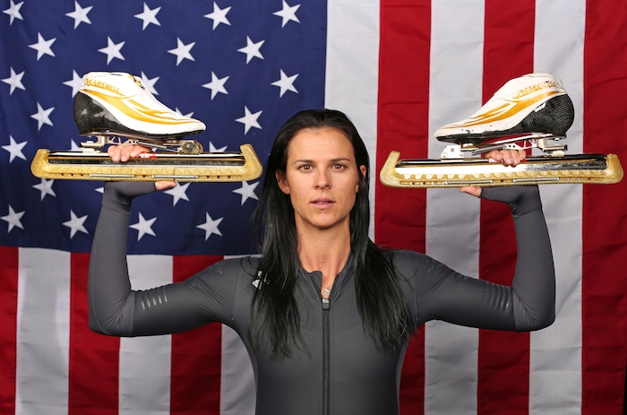 U.S. Olympic Winter Games long track speedskating hopeful Brittany Bowe poses for a portrait at the 2017 Team USA media summit Wednesday, Sept. 27, 2017, in Park City, Utah. (AP Photo/Rick Bowmer)